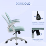 Sedia da Ufficio Ergonomica con Schienale a Rete e Altezza Regolabile, 65,5x61,5x88-97,5cm, Azzurro - immagine 5