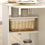 Tavolo da Cucina a Ribalta con 2 Cassetti e Armadietto ad Ante, in Truciolato, 120x80x75 cm, Bianco - immagine 9