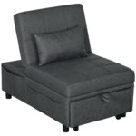 Poltrona Letto Singolo 3 in 1 Reclinabile a 3 Livelli con Cuscino, in Tessuto Effetto Lino, 65,5x104x81 cm, Grigio