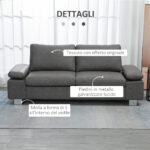 Divano 3 Posti Reclinabile e Imbottito con Braccioli Regolabili, in PU, Legno e Metallo, 2x88x86 cm, Grigio - immagine 6