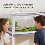 Casetta Tartarughe Rialzata con Divisorio, Vassoio Estraibile, in Legno e PS, 104x53x82 cm, Grigio e Bianco - immagine 6