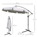 Ombrellone da Giardino a Braccio con Apertura a Manovella in Metallo e Poliestere, Ø2,7x2,7 m, Grigio - immagine 3
