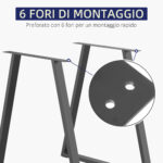 Set 2 Gambe per Tavolo Trapezoidali in Acciaio con 6 Fori e 12 Viti, 70x5x72 cm, Nero - immagine 4