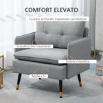 Poltrona Moderna in Tessuto con Seduta Imbottita e Gambe in Acciaio, 76x68x80 cm, Grigio - immagine 4