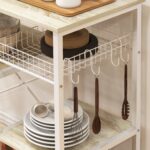 Mobile Cucina Moderno a 4 Ripiani con Cestino e Ganci in Legno e Acciaio, 90x40x84,5cm, Quercia e Bianco - immagine 8