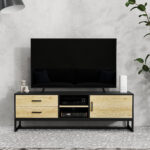 Mobile Porta TV 60" con Armadietto, 2 Cassetti e Ripiani Aperti, 140x35x45 cm, Legno Naturale - immagine 9