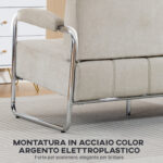 Divano 3 Posti Moderno Rivestito in Ciniglia Beige, in Acciaio, Spugna e Pannello Multistrato, 174x75x76 cm - immagine 6