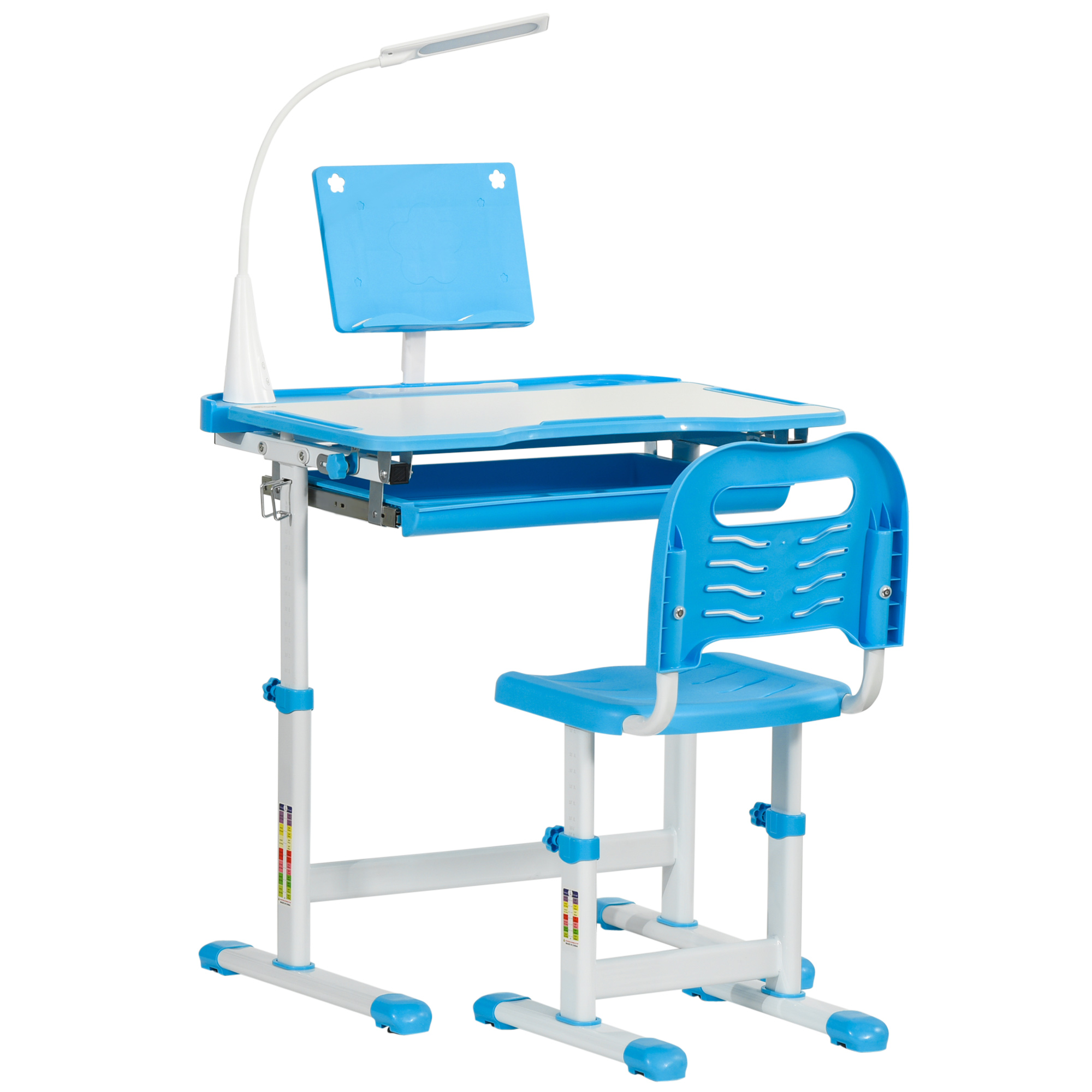 Fbb98a184ebc2c5ec.jpg Banco Scuola con Sedia per Bambini 6-12 Anni con Altezza e Inclinazione Regolabile, Blu - immagine 1