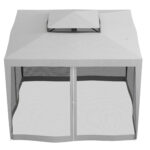 Gazebo da Giardino 3x3 m con Zanzariera, Doppio Tetto e 8 Fori, in Acciaio e Poliestere, Grigio - immagine 7