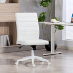 Sedia da Ufficio Ergonomica e Regolabile con Schienale Ricurvo, in Pelle PU e Acciaio, 58x53x97-107 cm, Bianco - immagine 2