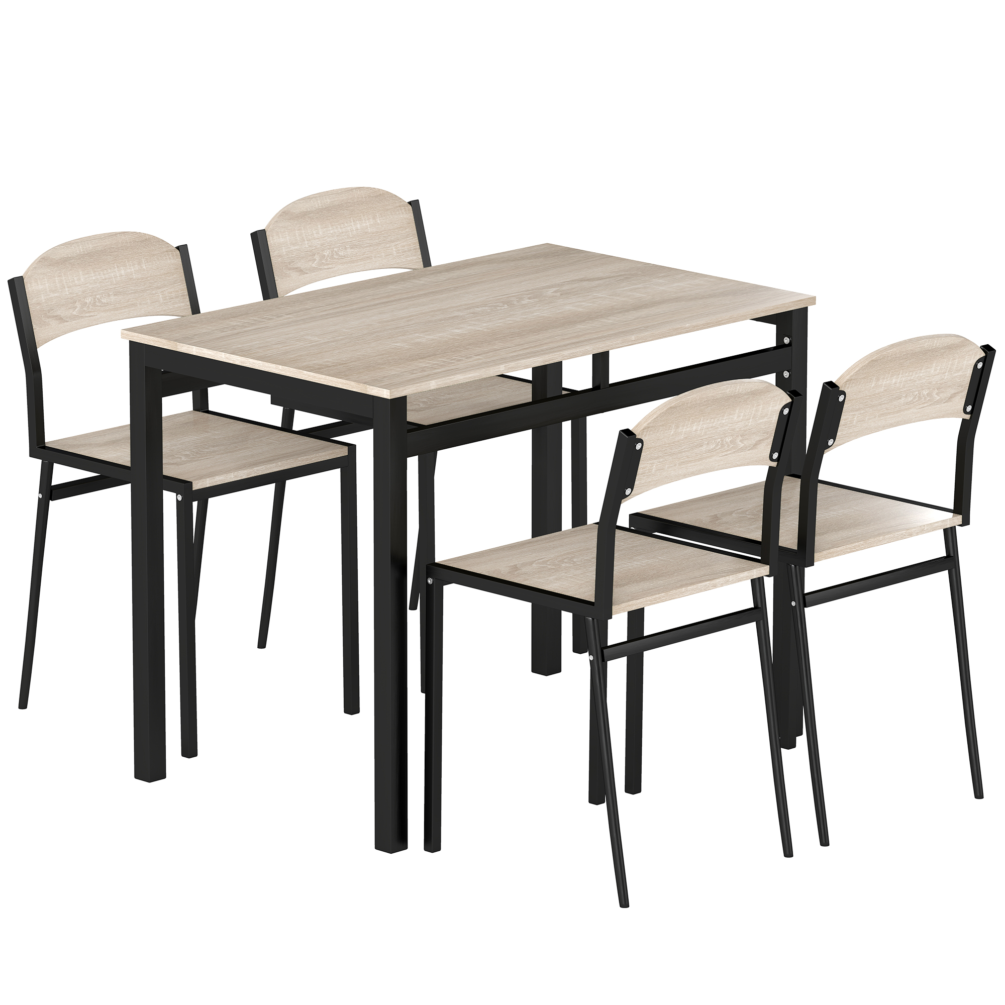 FjF248199998e0be6.jpg Set da Pranzo con Tavolo Rettangolare e 4 Sedie in Acciaio e MDF, Nero e Rovere - immagine 1