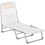 Sdraio da Giardino Pieghevole con Schienale Reclinabile  e Cuscino, in Metallo e Texteline, 182x56x28 cm, Crema