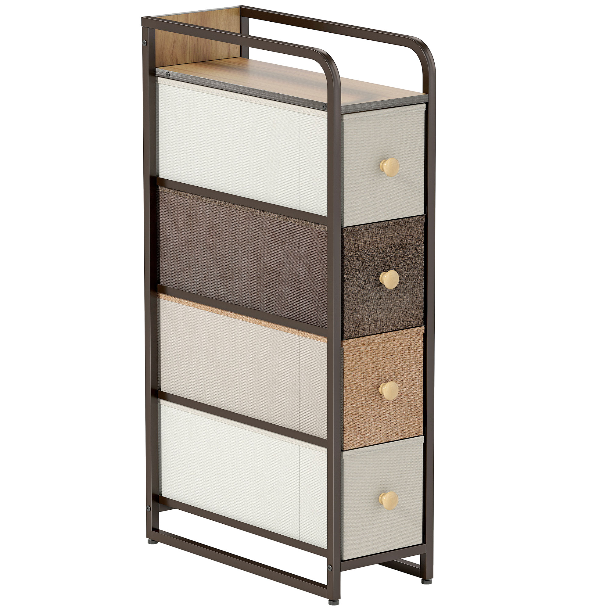 Fph22919bd67f7163.jpg Cassettiera Salvaspazio con 4 Cassetti Pieghevoli in Tessuto, Acciaio e Legno, 20x47x84,5 cm, Multicolore - immagine 1
