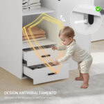 Armadio Moderno con 2 Cassetti, Ripiani Aperti e Vano Appendiabiti, 80x50x124 cm, Bianco - immagine 6