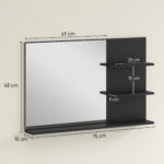 Specchio Bagno Moderno con 2 Ripiani Laterali e Ripiano Inferiore, in Legno e Vetro, 75x10x48 cm, Nero - immagine 3