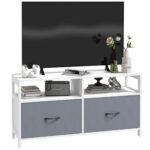 Mobile TV 45" max in MDF e Tessuto non Tessuto con 2 Cassetti e 2 Ripiani, 1x30x53 cm, Bianco e Grigio