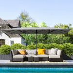 Ombrellone Doppio da Giardino 4,5x2,6 m, Apertura a Manovella e 12 Stecche, Grigio - immagine 8