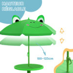 Set Tavolo da Giardino con 2 Sedie Pieghevoli, Tavolino con Sedie da Esterno con Ombrellone per Bambini in Metallo e Poliestere, Verde - immagine 6
