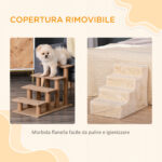 Scaletta per Cani Portatile a 4 Gradini, in Tessuto Vellutato Sfoderabile e Truciolato, 60x35x44 cm, Beige - immagine 5
