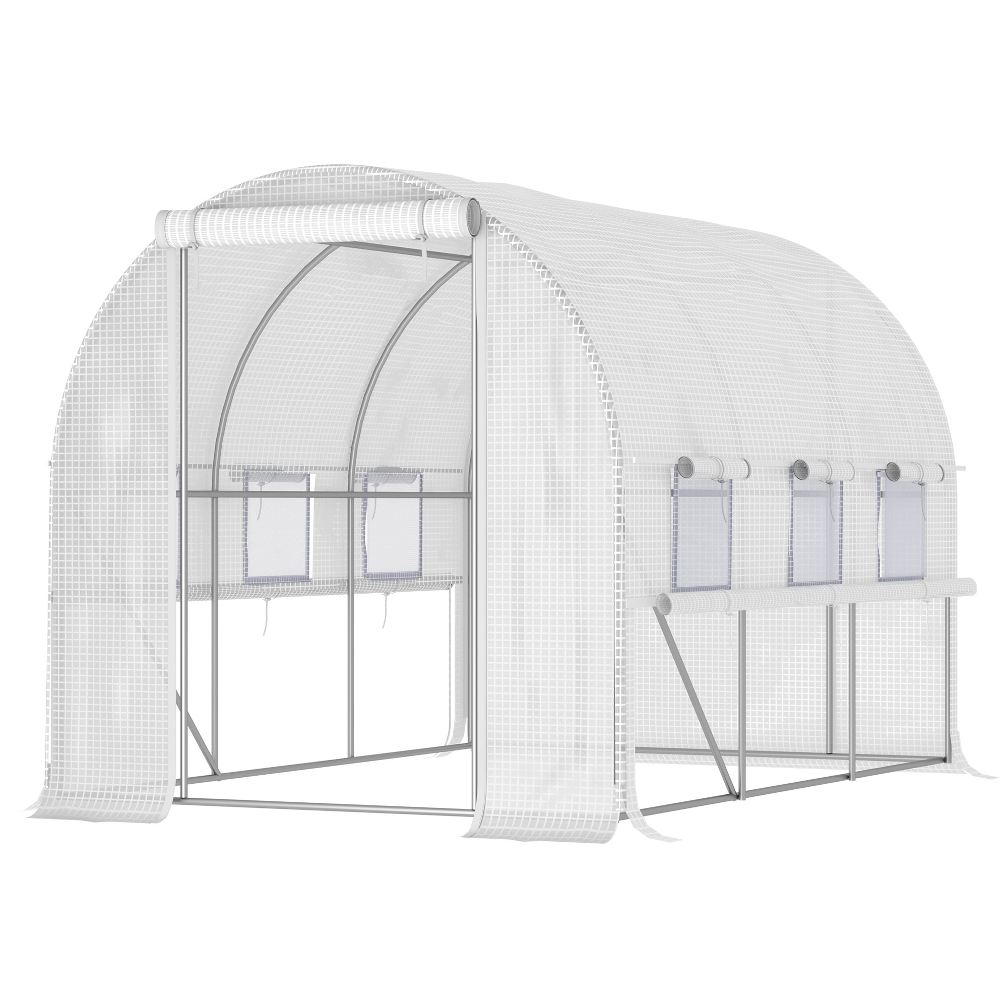 GW4b18194932e9b85.jpg Serra per Orto 3x2x2m in Acciaio e Copertura PE, Porte con Zip e Finestre a Rete, Bianca - immagine 1
