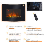 Camino Elettrico da Parete con 2 Livelli di Riscaldamento 9-18W, Fiamma 7 Colori Regolabili e Telecomando, Nero - immagine 5