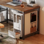 Tavolino con Ruote Minimal con 2 Cassetti, Vano Aperto e Ripiano Regolabile, in Legno, 60x30x65 cm, Bianco - immagine 9