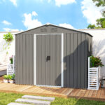 Casetta da Giardino in Lamiera di Acciaio con Porte Scorrevoli, 236x174x190cm, Grigio - immagine 8