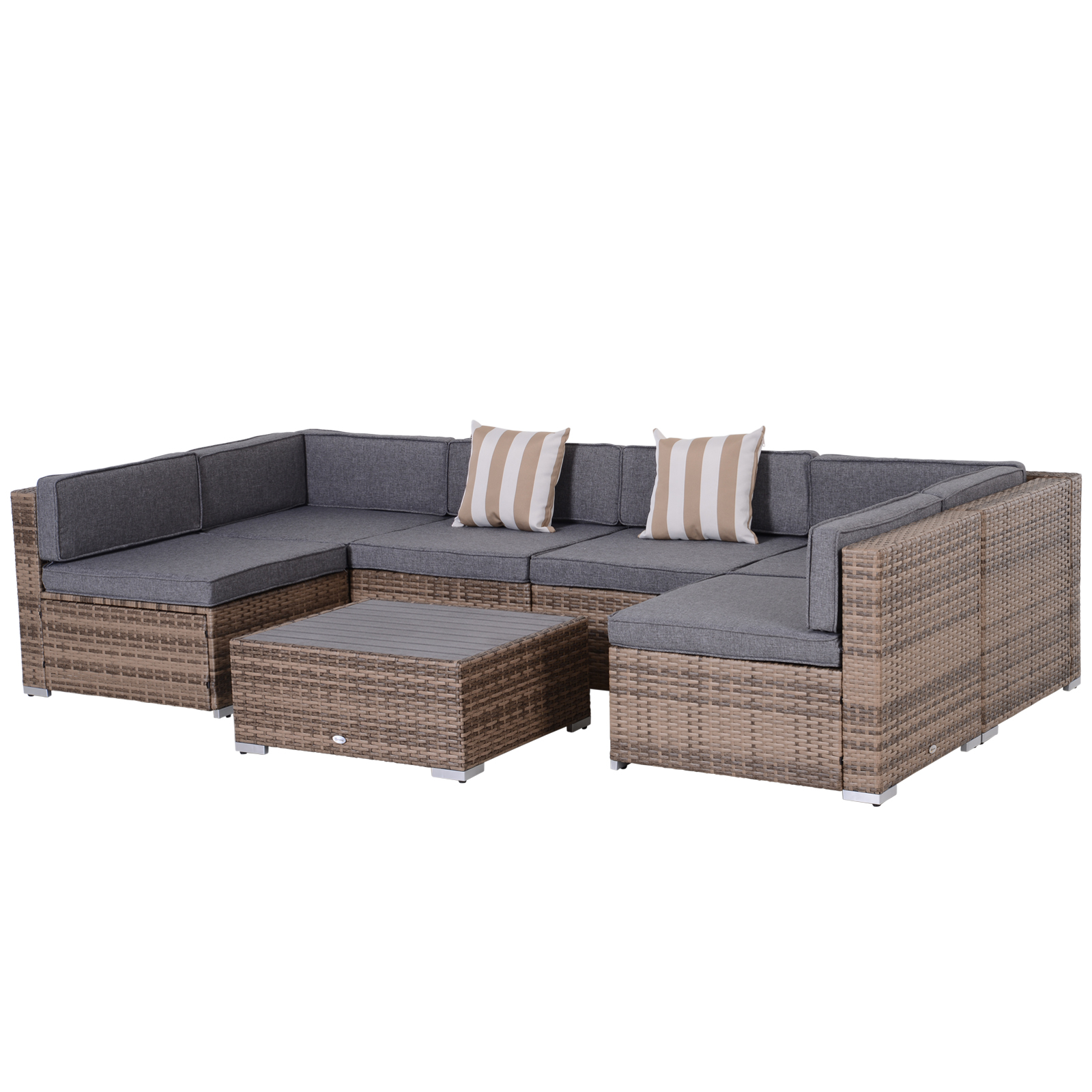 GmFde3199992ab61a.jpg Salotto da Giardino in Rattan da 7 Pezzi con Tavolino e Divano Modulabile con Cuscini, Grigio - immagine 1