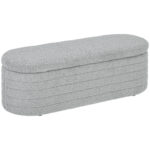 Panca Fondo Letto in Tessuto Teddy con Vano Contenitore, 116x41x40,5cm, Grigio Chiaro