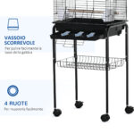 Gabbia per Uccelli con 3 Posatoi, 2 Ciotole e 2 Porte Laterali, in Acciaio, PP e Legno, 46x36x130 cm, Nera - immagine 6