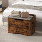 Panca Contenitore da 103L Multifunzione color Legno con Cuscino in Tessuto Grigio, 75x40x56 cm - immagine 8