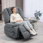 Poltrona Alzapersona Reclinabile con 8 Punti Massaggianti, in Tessuto Effetto Lino, 97x90x102 cm, Grigio - immagine 8