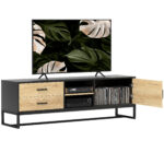 Mobile Porta TV 60" con Armadietto, 2 Cassetti e Ripiani Aperti, 140x35x45 cm, Legno Naturale