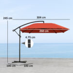 Ombrellone a Sbalzo con Copertura Regolabile e Base a Croce, in Metallo e Poliestere, 260x304x245 cm, Bordeaux - immagine 3