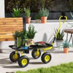 Carrello da Giardino in Acciaio con Capacità 150 kg e Maniglia Rivestita, 94x48,5x1 cm, Giallo e Nero - immagine 7