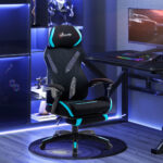 Sedia da Gaming con Supporto Lombare, Sedia Ufficio Ergonomica con Altezza Regolabile in Tessuto Nero e Blu, 65x65x119-129cm - immagine 2