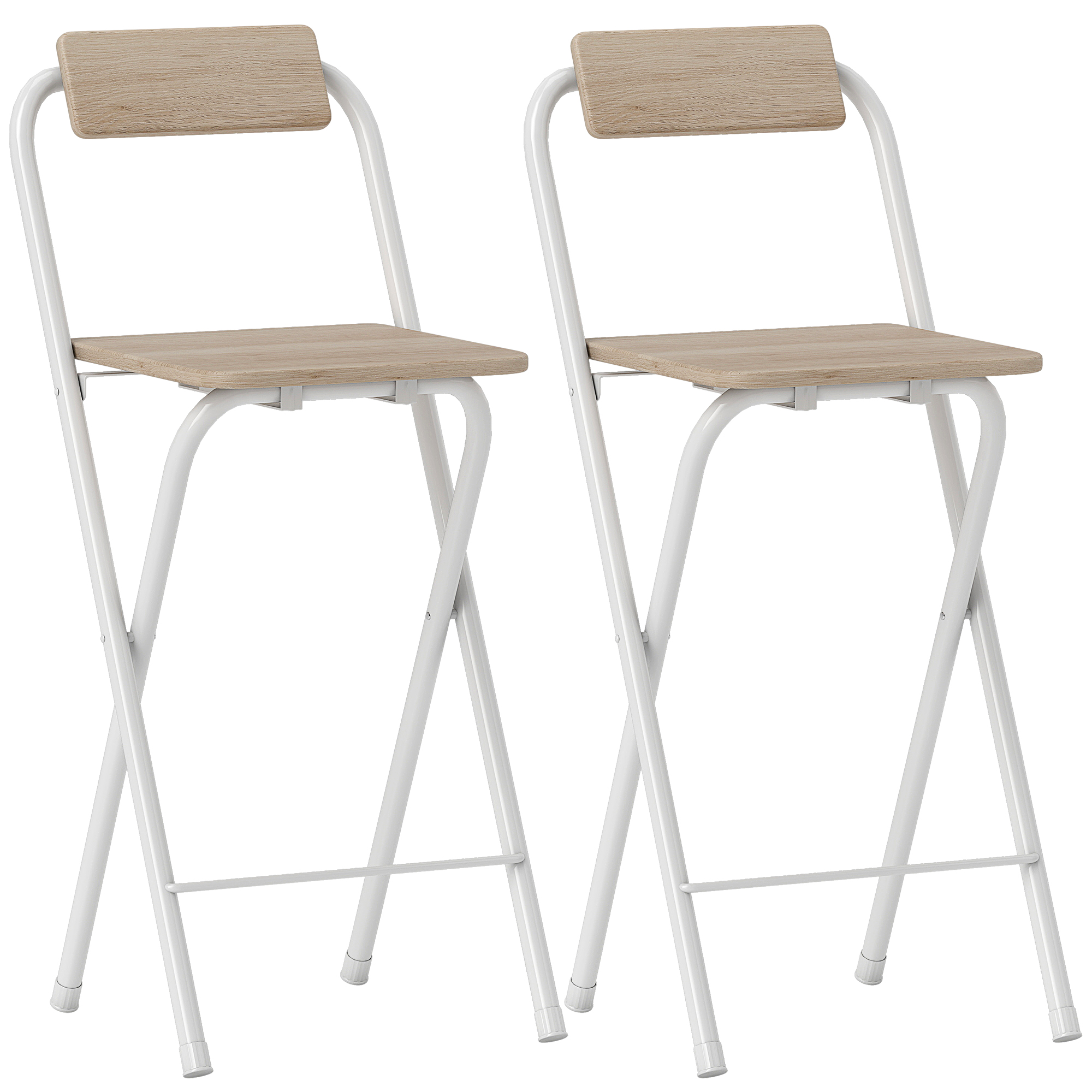 H731b619bff8bb69e.jpg Set 2 Sgabelli da Bar Pieghevoli con Poggiapiedi, in Legno e Acciaio, 37x45x87 cm, Legno - immagine 1