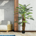 Palma Artificiale Verde da 160 cm in Vaso con 36 Foglie, in PE e Cemento per Interno ed Esterno - immagine 4