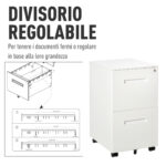 Cassettiera Ufficio con Ruote, Schedario Portadocumenti a 2 Cassetti con Serratura e 2 Chiavi in Acciaio, 39x48x67cm, Bianco - immagine 6