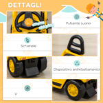 Escavatore per Bambini 2-4 Anni con Pinza, Pulsante per Suoni e Spazio Portaoggetti, 83x27x39 cm, Giallo e Nero - immagine 6