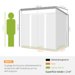 Casetta da Giardino Porta Attrezzi con 4 Finestre e 2 Ganci, in Acciaio Zincato, 195x122x181,5 cm, Grigio - immagine 3