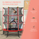 Trampolino Elastico per Bambini Ø1,6x1,9 m con Rete di Sicurezza e Pali Imbottiti, Età 3-10 Anni, Rosso - immagine 7