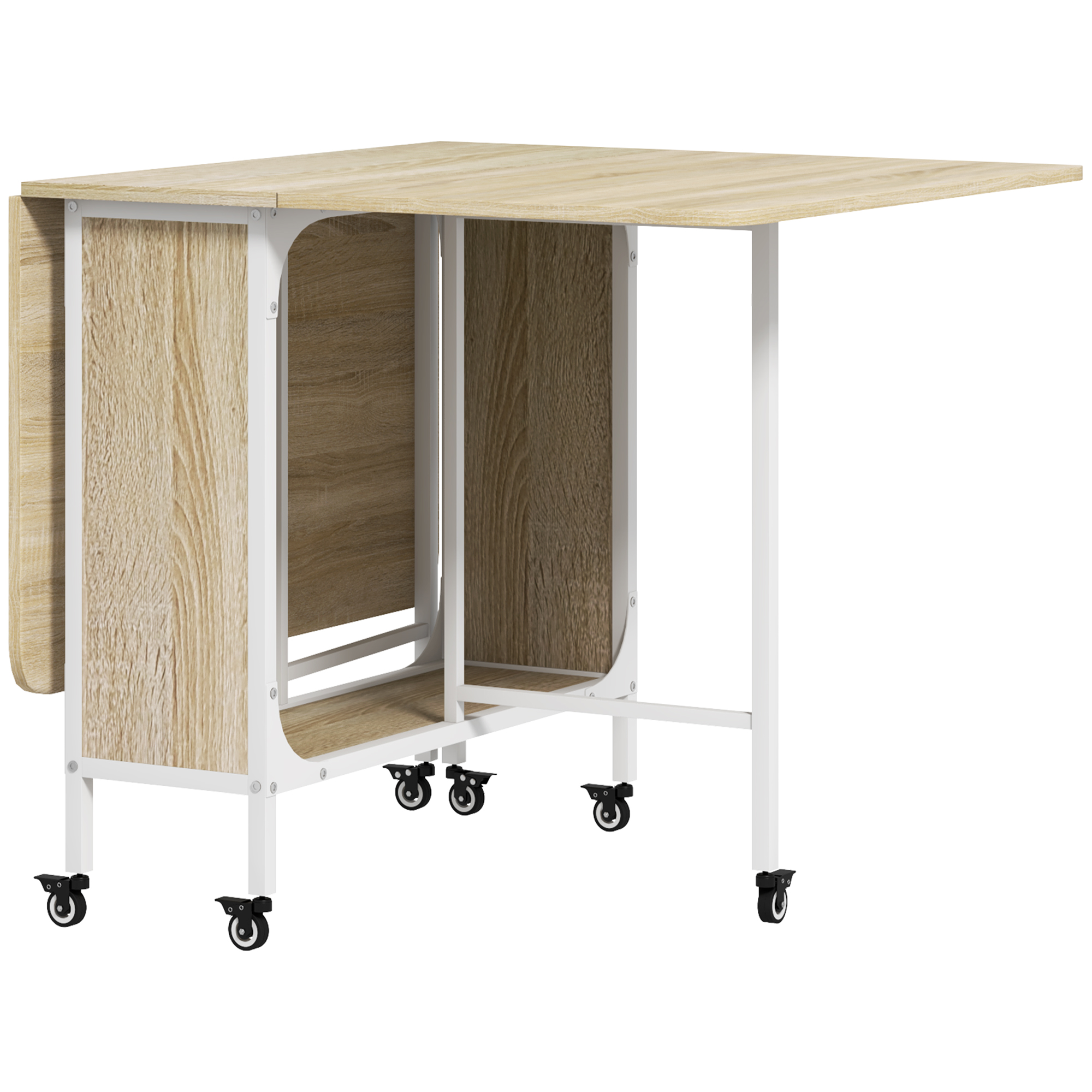Hfdc921998a4be910.jpg Tavolo da Pranzo Pieghevole per 6 Persone max con Ripiano, in Legno e Metallo, 130x80x74 cm, Bianco e color Legno - immagine 1