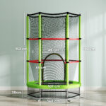 Tappeto Elastico per Bambini 3-6 Anni con Rete di Protezione, 6 Colonne e 3 Ingressi, Ø140x190 cm, Verde e Nero - immagine 3