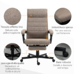 Sedia da Ufficio con Altezza Regolabile, Poggiapiedi Incluso e Seduta Imbottita, 68x67x109-119 cm, Marrone - immagine 7