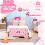 Letto per Bambini con Sponde e Fantasia a Fiocchi e Cuori, Età 3-6 Anni, 143x74x59cm, Rosa - immagine 6