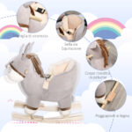 Cavallo a Dondolo per Bambini 18-36 Mesi, Cavalluccio a Dondolo a Forma di Asino con Suoni Realistici in Legno di Pioppo e Peluche, Grigio - immagine 6
