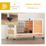 Conigliera in Legno con 4 Ruote, Casetta per Conigli e Rampa, 90x53x59cm, Giallo - immagine 7