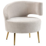 Sedia Moderna Rivestita in Chenille Bianco Crema con Schienale ad Arco, 69x65x67 cm