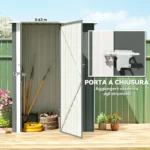 Capanno Porta Attrezzi in Metallo con Tetto Inclinato e Porta Bloccabile, 142x86x189 cm, Grigio Chiaro - immagine 6